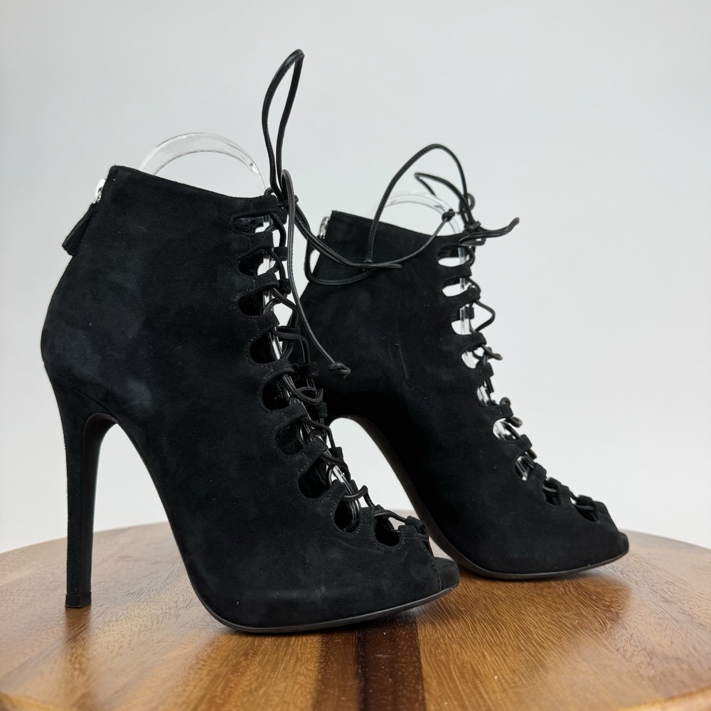 Womens Giambattista Valli Black Suede Lace Up Stiletto Pumps Heels‎ Size EU 36